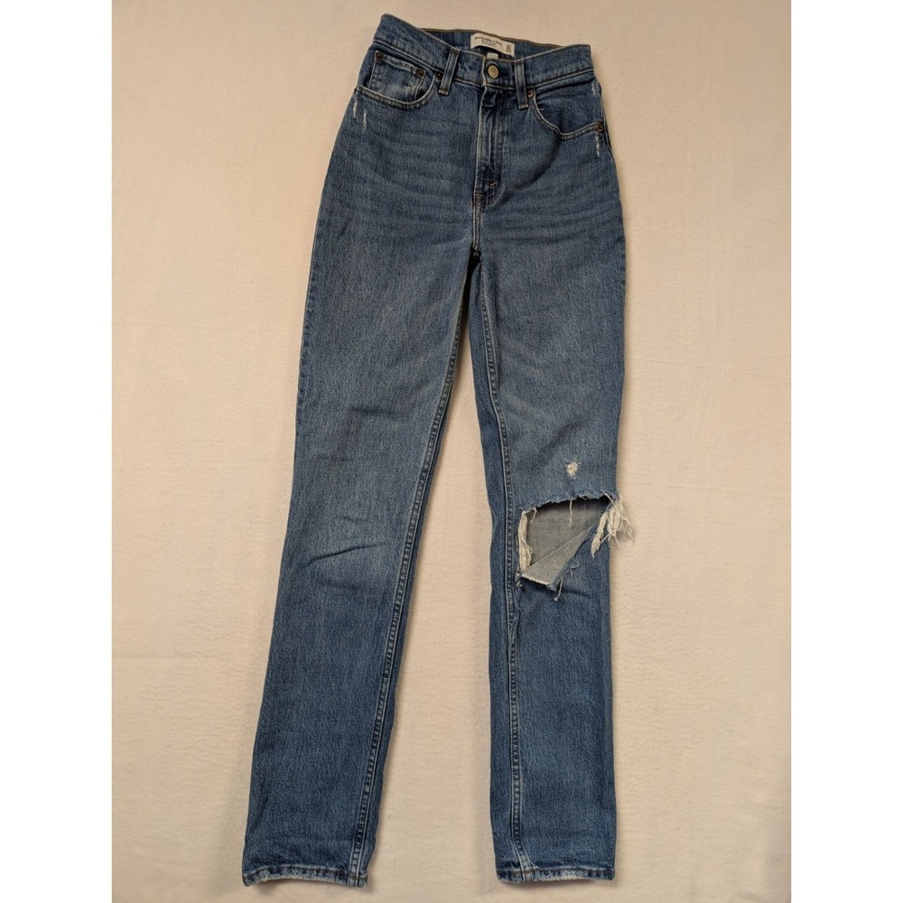 Abercrombie Fitch 90s Jeans Size 24 Blue Distressed Straight Ultra High‎ Rise